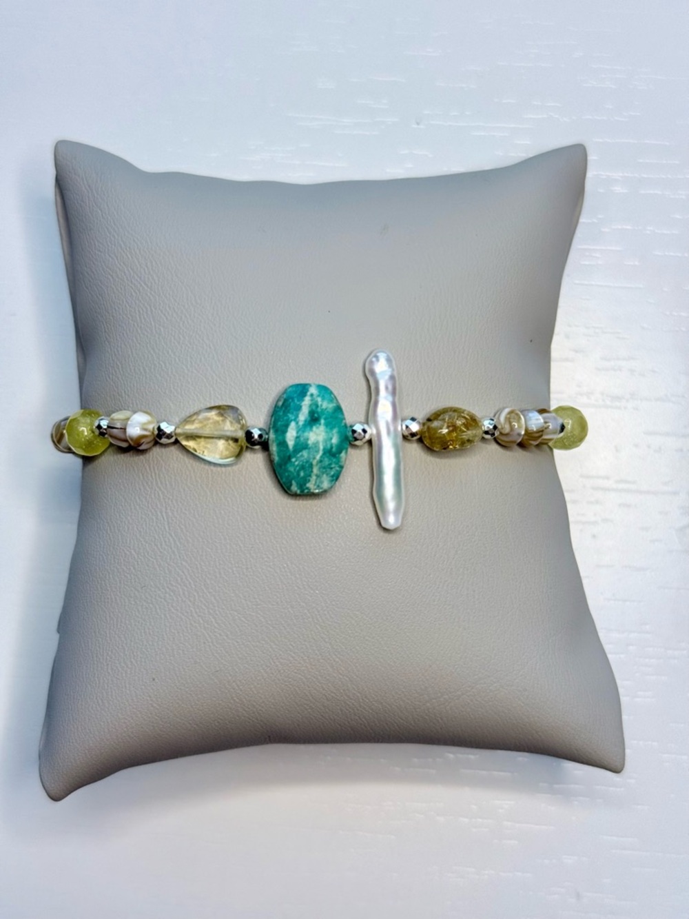 Pita Dewar Amazonite Citrine Pearl Mix Curated Bracelet Teal Blue Gold Yellow